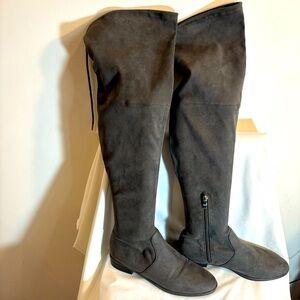 MARC FISHER Sz 9 Over the Knee Boots Drawstring Almond Toe Flat Heel In Grey